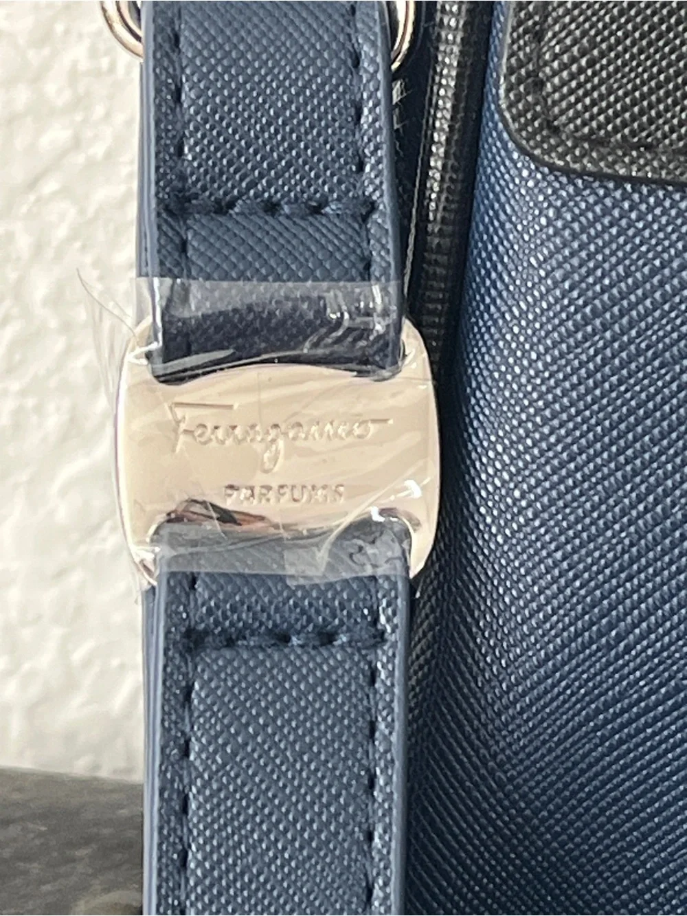 Salvatore Ferragamo Navy and Black Cosmetic Bag with Detachable Keychain